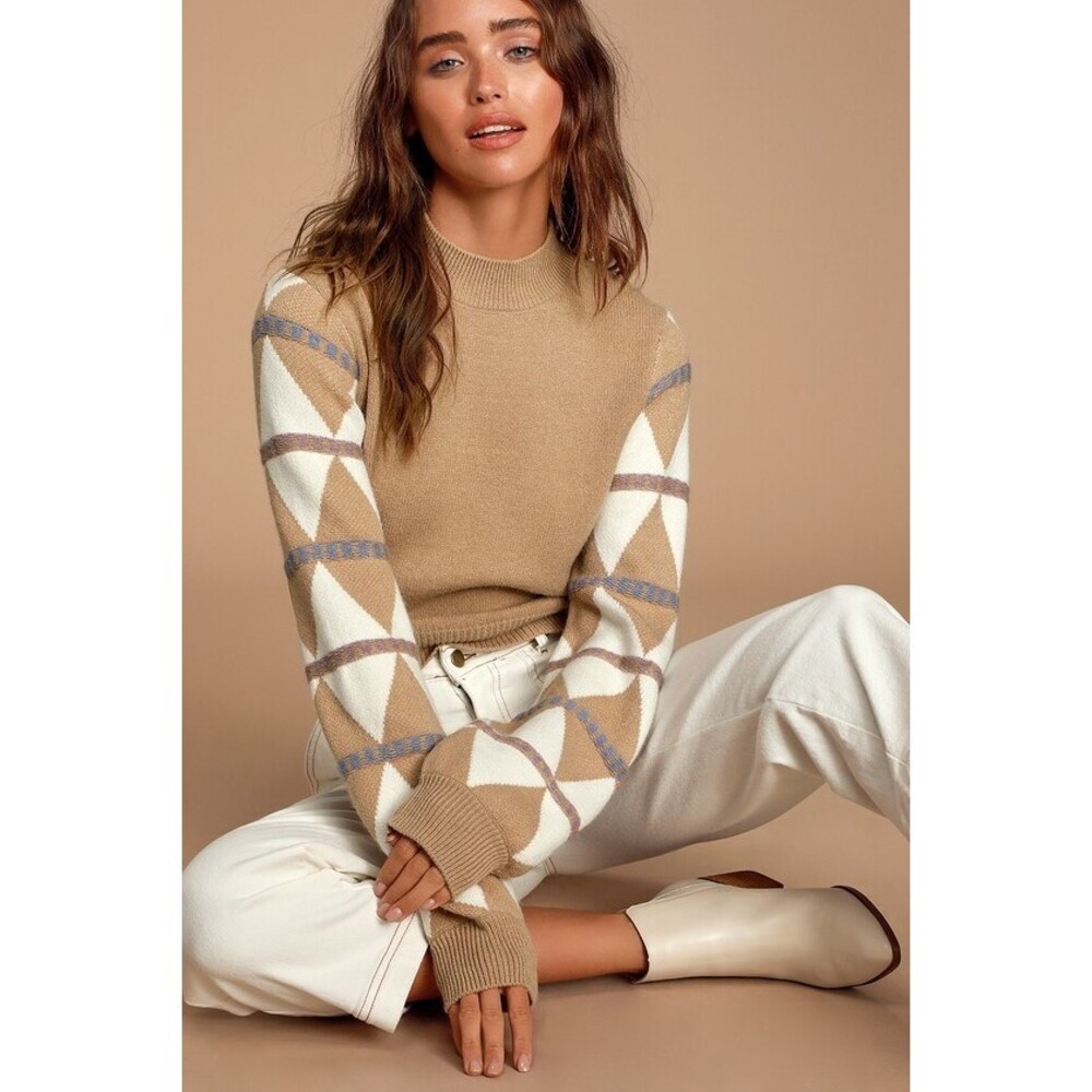 Lulus Meet And Greet Tan Multi Sweater Top Beige - Size XS